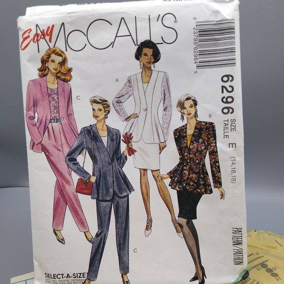 Vintage Sewing PATTERN McCalls 6296, Misses Easy 1992 Jacket Top Skirt and Pants - Picture 1 of 3